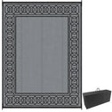 Outdoor Rug for Patio, 9' x 12' Waterproof Large Mat, Reversible Plastic Straw Rug for Decor, Portable Outside RV Camping Area Carpet Mat for Backyard Porch Deck Picnic, Black & Gray Border