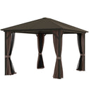 10' x 12' Hardtop Gazebo with Curtains and Netting, Gazebo Canopy with Aluminum Frame and Hooks, Coffee