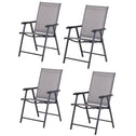 Set of 4 Outdoor Folding Chairs, Stackable Patio Dining Chairs with Armrests, Metal Frame, Gray