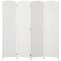 Room Divider, 4 Panel Folding Privacy Screen, 6FT Tall Portable Weave Partition Wall Divider for Bedroom, White