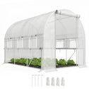 9.7' x 6.5' x 6.5' Walk-in Tunnel Greenhouse, Outdoor Green House with Anti-Tear PE Cover, Zipper Doors and Mesh Windows, White