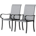 Set of 2 Outdoor Wicker Dining Chairs with Armrest, Steel Frame, High Back and Deep Seating, Gray