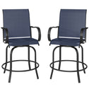 Outdoor Bar Stools Set of 2, 360° Swivel Bar Height Chairs, 26.75" x 29.5" x 48.5", Navy Blue