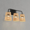Stylish Three-Light Wall Sconce with Rattan Shade, Metal Finish, Bathroom Lighting Fixture Over Mirror, 6.5" L x 22.5" W x 9.5" H, Black
