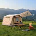 4-Season Camping Tent with Extended Awning and Higher Sidewalls, Waterproof Family Tent with Dual Doors, 126″ L x 98.5″ W x 82.5″ H, Beige