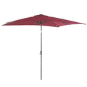 9' x 7' Solar Umbrella, LED Lighted Patio Umbrella for Table or Base with Tilt & Crank, Outdoor Umbrella for Garden, Deck, Backyard, Pool, Beach, Wine Red