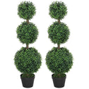 Set of 2 Artificial Ball Boxwood Topiary Trees, Fake Plants in Pot for Indoor Outdoor Living Room Green