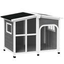 Cabin-Style Wooden Dog House for Large Dogs with Openable Roof & Giant Window,Gray