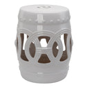 14" x 17" Ceramic Garden Stool with Double-Coin Knotted Ring Design & Strong Glazed Material, Decorative Outdoor Stool, Home Collection, White