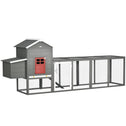 118" Extra Large Chicken Coop with Asphalt Roof, Wooden Hen Run with Slide-Out Tray and Nesting Box, Chicken Hutch for 3-6 Chickens, Gray