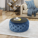 Velvet Ottoman with Cushioned Top, Sturdy Frame, and Space-Saving Design, 30" L x 30" W x 14.5" H, Dark Blue