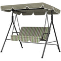 3-Seat Outdoor Patio Swing Chair w/ Cushion, Steel Frame Stand, Adjustable Tilt Canopy for Patio, Garden, Beige & Green
