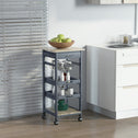 Mobile Kitchen Cart, Rolling Kitchen Island with Storage, Utility Cart with Wire Fruit Baskets, Trays and Drawer, Gray