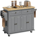 44" Mobile Kitchen Island Table, Kitchen Island Cart on Wheels with Storage Cabinets, 2 Drawers, Gray