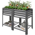 Raised Garden Bed Galvanized Steel, Elevated Planter Box with Storage Shelf, Bed Liner, 31.5" High, Dark Gray