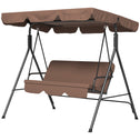 Large Family Swing Set, 3-Seat Adjustable Canopy Swing Bench with Cushion, Steel Frame Stand for Patio, Garden, Family Use, Brown