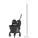 Mop Bucket with Wringer on Wheels for Floor Cleaning, 27.5 Quart Down Press Wringer with Handle and Mop, Black