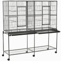 Rolling 65"L Bird Cage w/ Storage Shelf Wood Perch Food Container