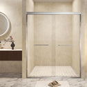 Double Sliding Shower Door with Explosion-Proof Safety Film, Durable Aluminum Panel for Bathroom, 54" L x 0.5" W x 72" H, Brushed Nickel
