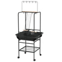 Bird Stand with Wheels, Perches, Stainless Steel Feed Bowls, Pull-Out Tray for Indoor Outdoor Small Parrot, Dark Gray