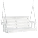 46" 2-Person Porch Swing Wooden Patio Swing Bench with Cup Holders, Slatted Design, Chains, 440lb Weight Capacity, White