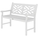 Outdoor Garden Bench, Wooden Frame Patio Bench with Geometric Pattern, 43.25 Inch Weatherproof 2-Person Love Seat for Garden, Lawn, Porch, Yard, Work Entryway, White