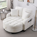 2-Seater Sofa Chaise Lounge with Irregular Curved Armrests, Ergonomic Backrest, Footrest with 2 Throw Pillows, 42.5" L x 32.5" W x 36.5" H, Beige