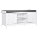 Entryway Shoe Bench Storage Ottoman with Sliding Doors, Adjustable Shelving, 6 Compartments, and Padded Seat, Holds 10 Pairs, White