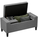 36" Ottoman with Storage, Storage Ottoman Bench with Lift Top and Rubberwood Legs, Linen Upholstered Entryway Bench with Seating for Living Room, Bedroom, Holds up to 330 lb, Gray