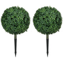 Artificial Boxwood Trees w/ Ground Stake, Set of 2 Ball Shaped Topiary Trees for Home Office & Living Room, UV Resistant