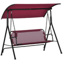 3-Person Porch Swing with Stand, Outdoor Swing for Patio Porch with Adjustable Tilt Canopy and Comfortable Swing Bench-Style Seat, Steel Frame, Wine Red