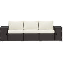 3 Seater Wicker Outdoor Couch Patio Sofa with Storage, Thickened Cushions and Wide Armrests for Porch Yard, Cream White
