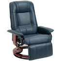 Faux Leather Manual Recliner, Adjustable Swivel Lounge Chair with Footrest, Armrest and Wrapped Wood Base for Living Room, Blue