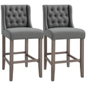 26.25" Counter Height Bar Stools, Tufted Wingback Armless Upholstered Dining Chair with Rubber Wood Legs, Set of 2, Gray