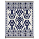 Reversible Outdoor Rug, Waterproof Plastic Straw with Carry Bag, 9' x 12', Blue & White Rhombus Border