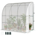 7' x 4' x 7' Outdoor Lean to Greenhouse, Walk-In Green House Plant Nursery with Roll-up Window, PE Cover, White