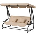 Free Standing Swing Bench, Porch Swing with Stand, Adjustable Canopy, Cushion and Pillows, Ecru