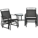 Outdoor Glider Chairs with Coffee Table, Patio 2-Seat Rocking Chair Swing with Breathable Sling for Backyard, Black
