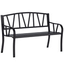 50" Outdoor Bench, Metal Garden Bench with V-Shaped Pattern Backrest, Porch Bench with Slatted Seat for Park, Yard, Lawn, Black