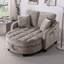 2-Seater Sofa Chaise Lounge with Irregular Curved Armrests, Ergonomic Backrest, Footrest with 2 Throw Pillows, 42.5" L x 32.5" W x 36.5" H, Brown