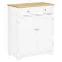 Kitchen Storage Cabinet, Sideboard Floor Cupboard with Solid Wood Top, Adjustable Shelf, and 2 Drawers for Living Room, and Hallway, White