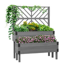 2 Tier Trellis Planter, Wooden Raised Garden Bed, Gray
