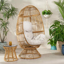 Wicker Outdoor Patio Swivel Egg Chair with Basket Shape Design and Water-Resistant Cushions, 30.5" L x 28" W x 58" H, Natural