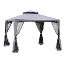 9.6' x 9.6' Patio Gazebo, Outdoor Canopy Shelter with 2-Tier Roof and Netting, Steel Frame for Garden, Lawn, Backyard, and Deck, Gray