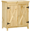 Garden Storage Cabinet, Outdoor Tool Shed with Galvanized Top and Two Shelves for Yard Tools or Pool Accessories, Natural
