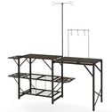 Folding Camp Kitchen, Camping Table Cooking Station with Adjustable Lamp Stand