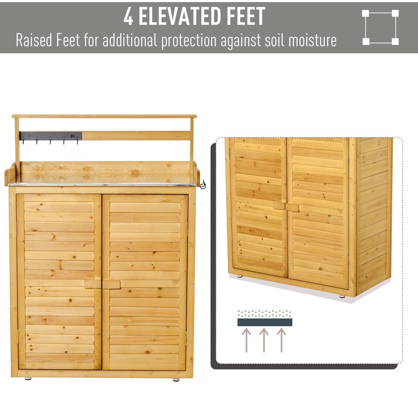 Backyard Garden Tool Storage Shed, Outdoor Storage & Potting Bench with 2 Magnetic Close Doors & Large Interior Storage Space