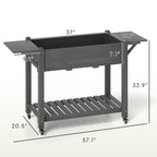 Wood Raised Planter Box, Elevated Garden Bed with Lockable Wheels, Side Tables, Bottom Shelf, Drain Holes, Gray