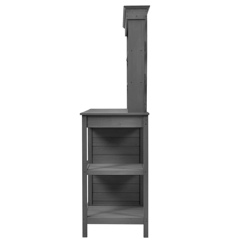 Outdoor Potting Bench with 2 Drawers, Cabinet & Open Shelf, Farmhouse Garden Workstation for Backyard, 50'' L x 19.5'' W x 66'' H, Gray