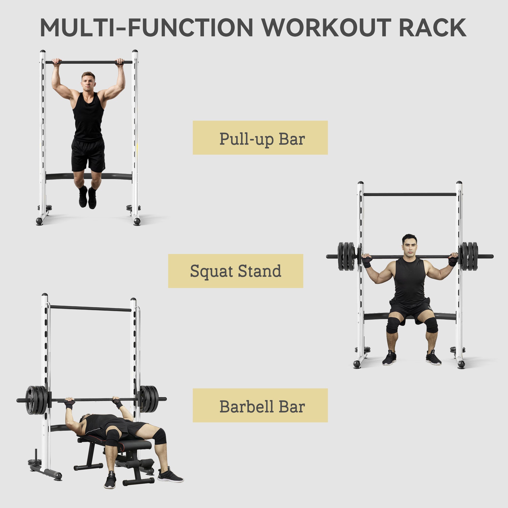 Squat Rack with Pull Up Bar and Barbell Bar Adjustable Bench Press Multi-Function Weight Lifting Half Rack, White